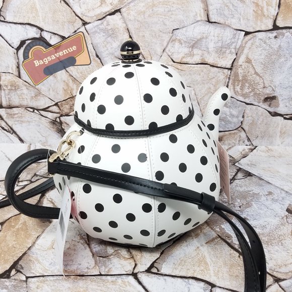 Alice in Wonderland Tea Pot Party Teapot Polka Dot Crossbody Bag Kate Spade - Picture 6 of 13